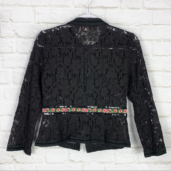 Nanette Lepore Black Crochet Lace Sequin Blazer 4 - Picture 5 of 7